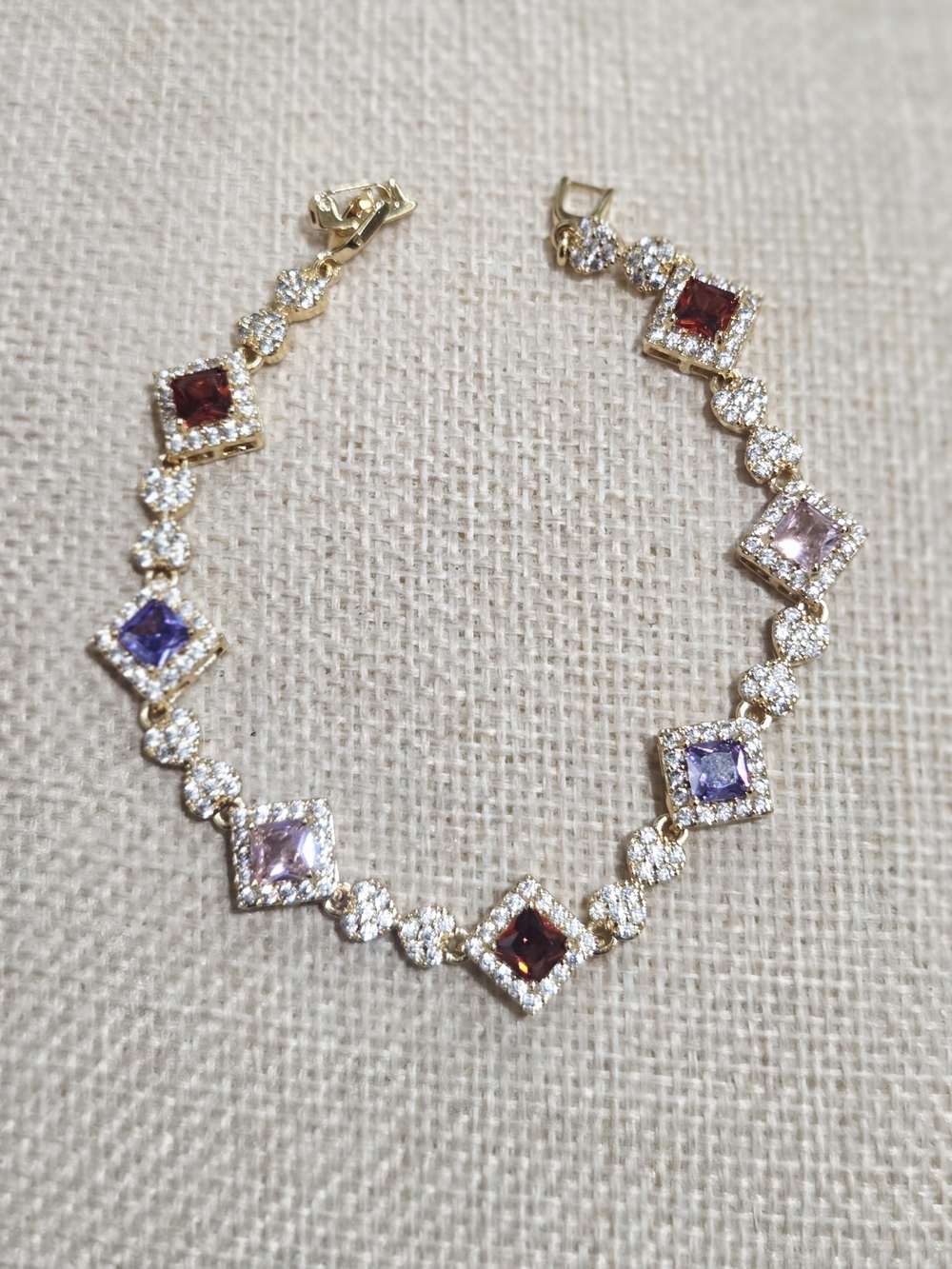 Gold-filled Multi-Gemstone Tennis Bracelet - Pink, Purple & Red